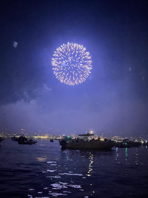 Cannes: Fireworks at Sea - Cannes Bay and the illuminated Croisette