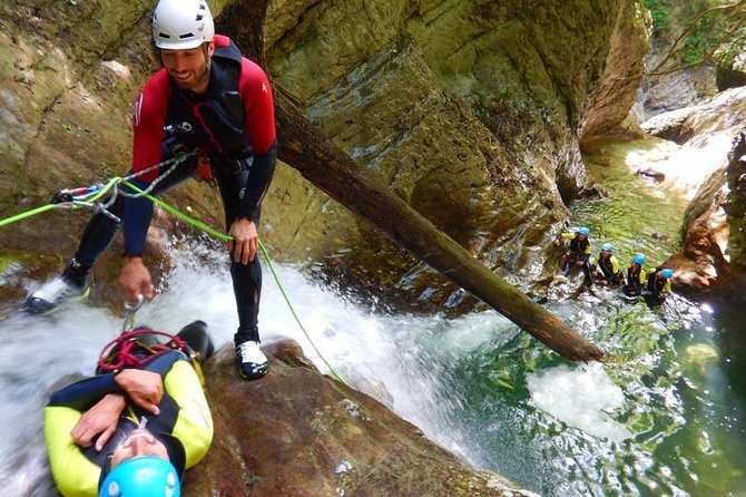 Sports canyoning in the Vercors near Grenoble - Rappels, jumps, and slides in one course